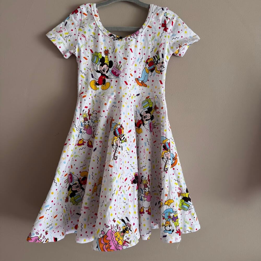 Girls White Cartoon-Print Casual Twirl Dress